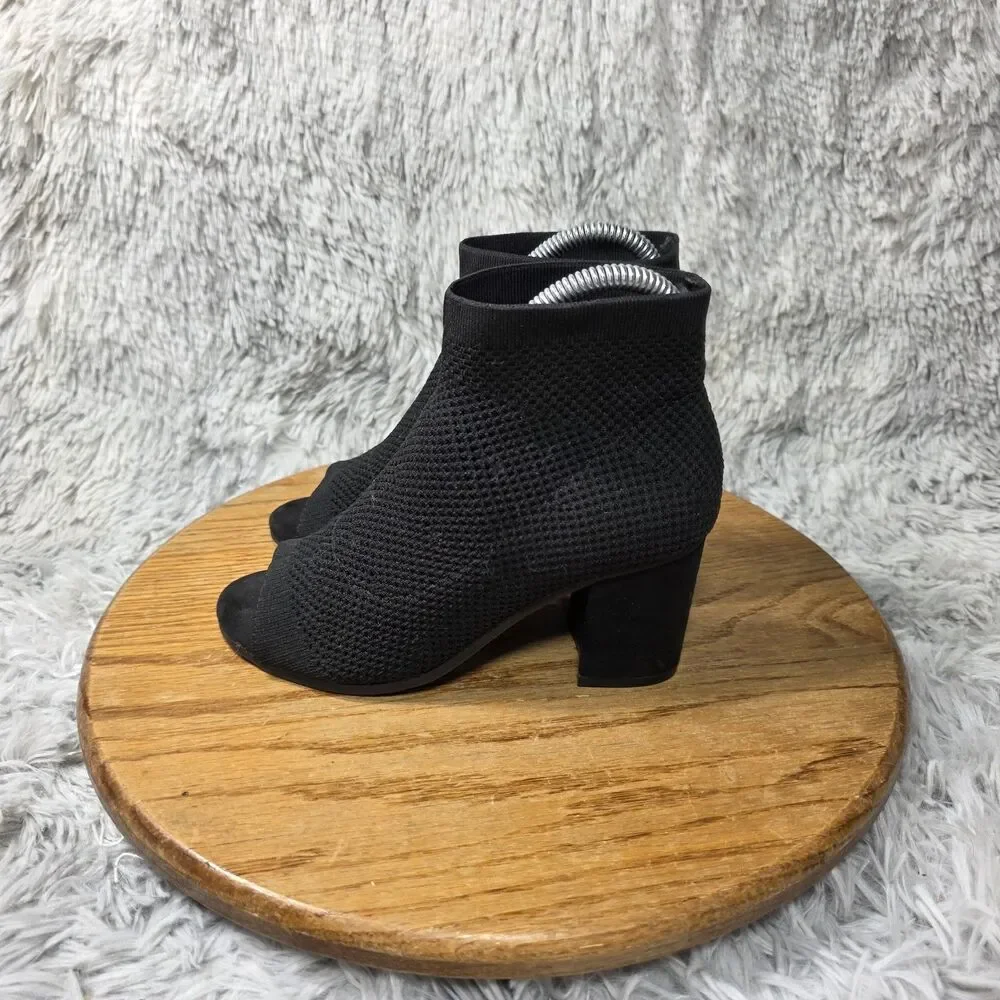 White Mountain Ankle Booties Tara-C Womens 5.5 Black Knit Fabric Peep Toe Boots